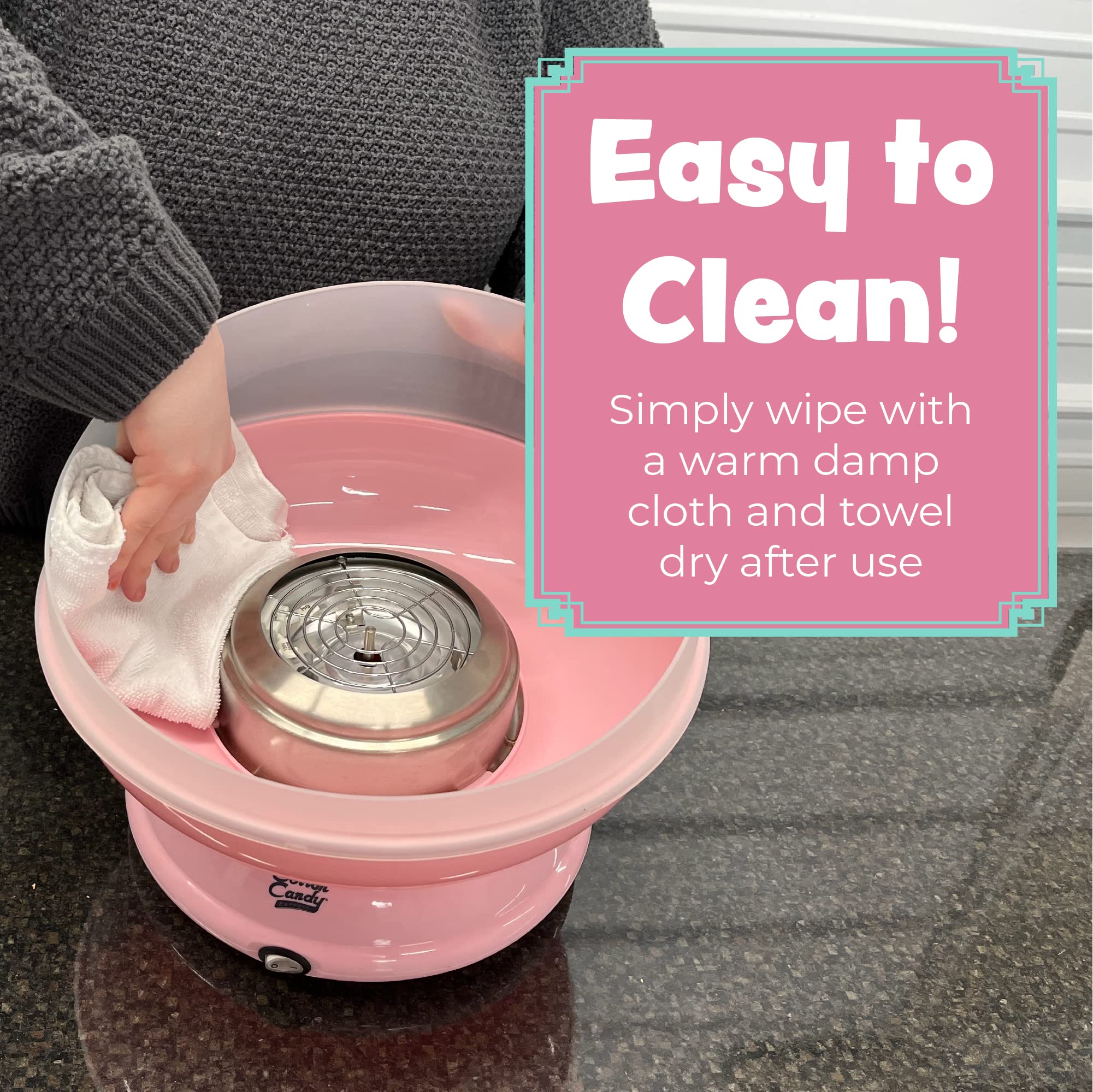 Cotton Candy Express CC1000-S Cotton Candy Machine, Easy to Use and Clean, Nostalgia, and Fun, Comes with Instruction Manual and Tip Card, Pink - Image 3