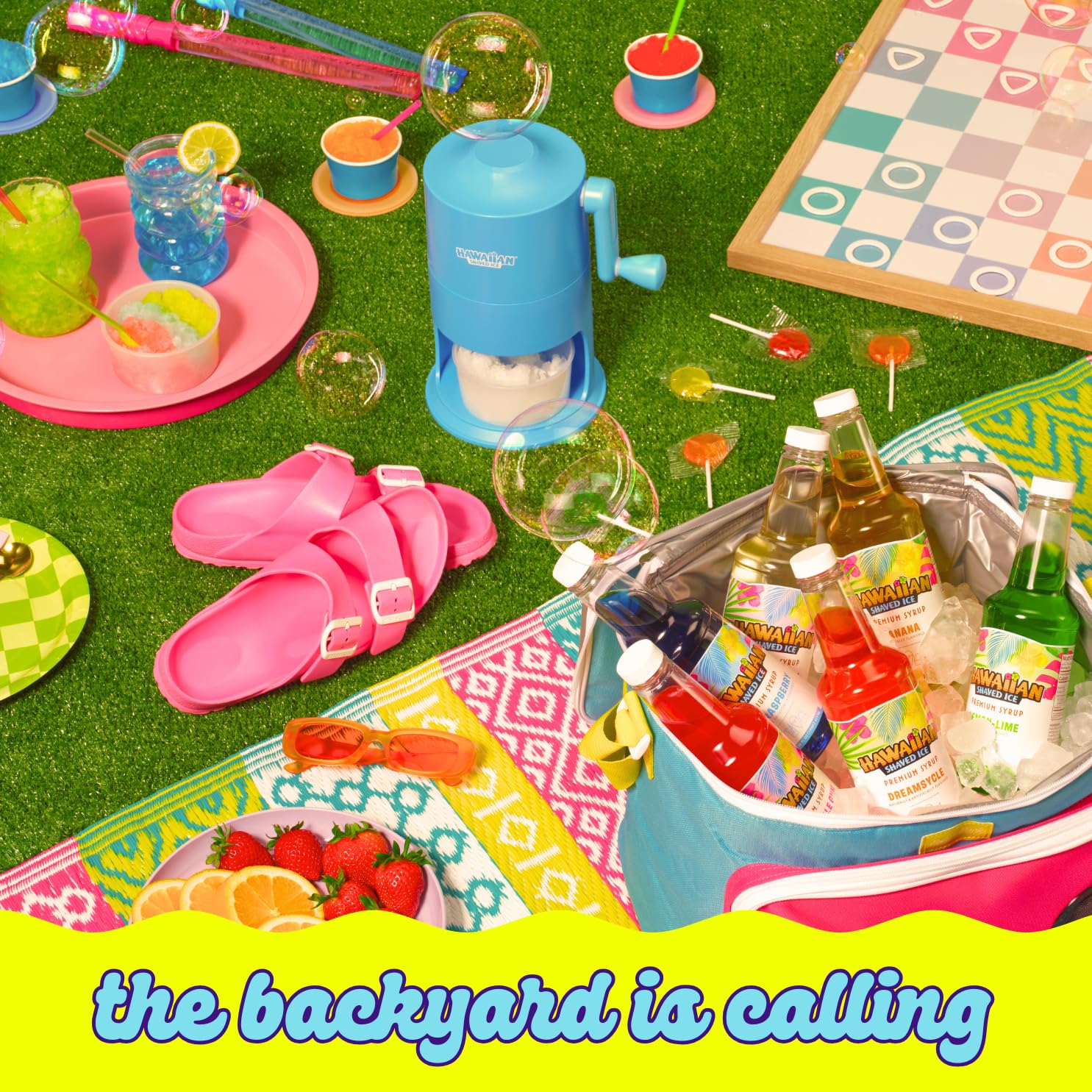 Hawaiian Shaved Ice HomePro Shaved Ice Machine Kit, 3-16oz. Syrup Flavors Cherry, Grape, Blue Raspberry, 50 spoon straws, 3 black pour spouts - Image 4