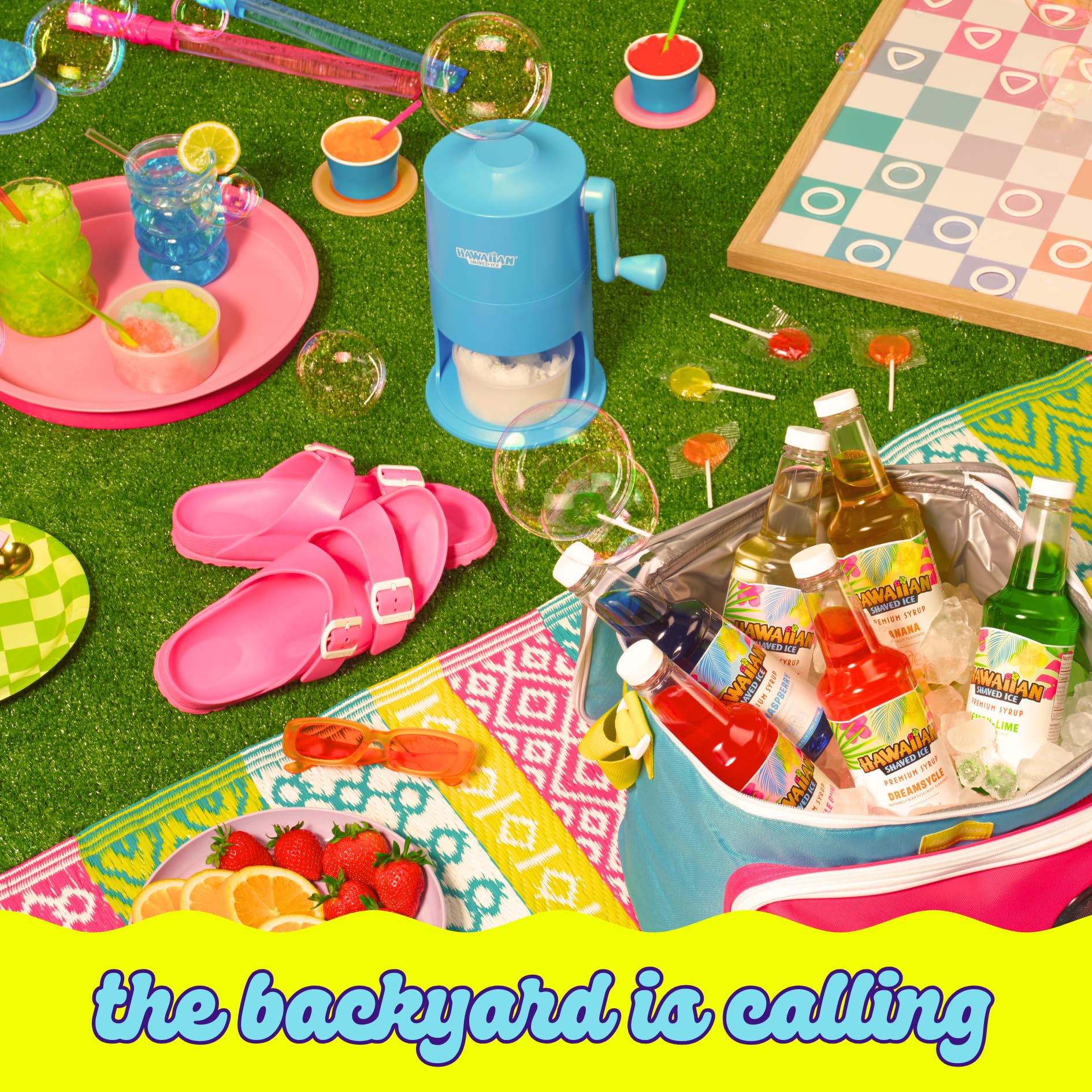 Hawaiian Shaved Ice Syrup Assortment with 3-16oz Bottles, 50 Snow Cone Cups, 50 Spoon Straws, and 3 Pouring Spouts. Flavors: Blue Raspberry, Grape, Cherry bundled with Mini Snow Cone Machine - Image 4