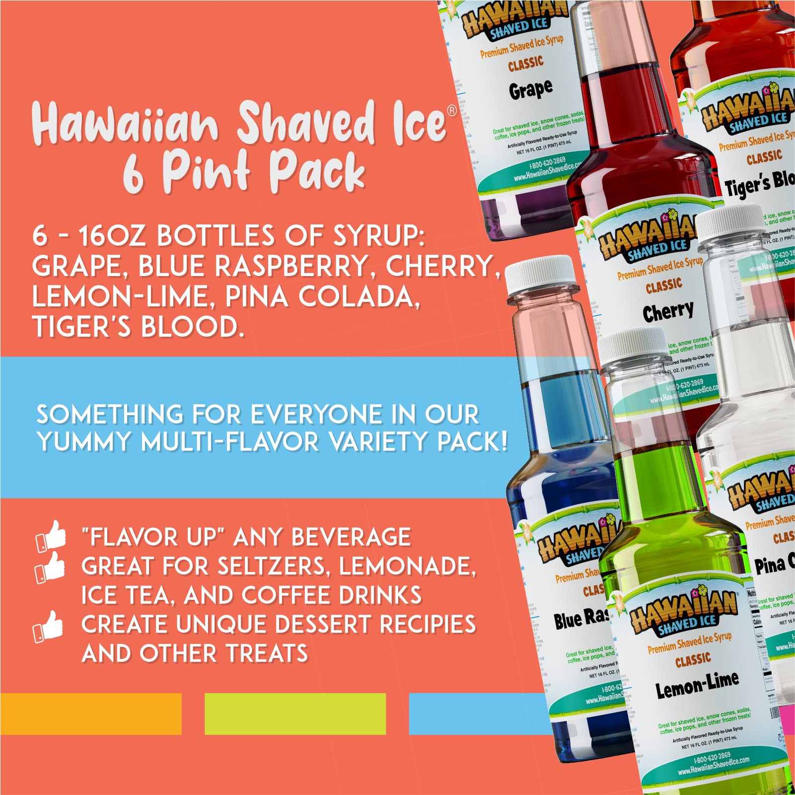 Hawaiian Shaved Ice Sweet and Sour Bundle Featuring the 6 Flavor Snow Cone Syrup Pint Pack with the 6 Sour Syrup Pint Pack Flavoring for Snoballs and Frozen Treats - Image 3