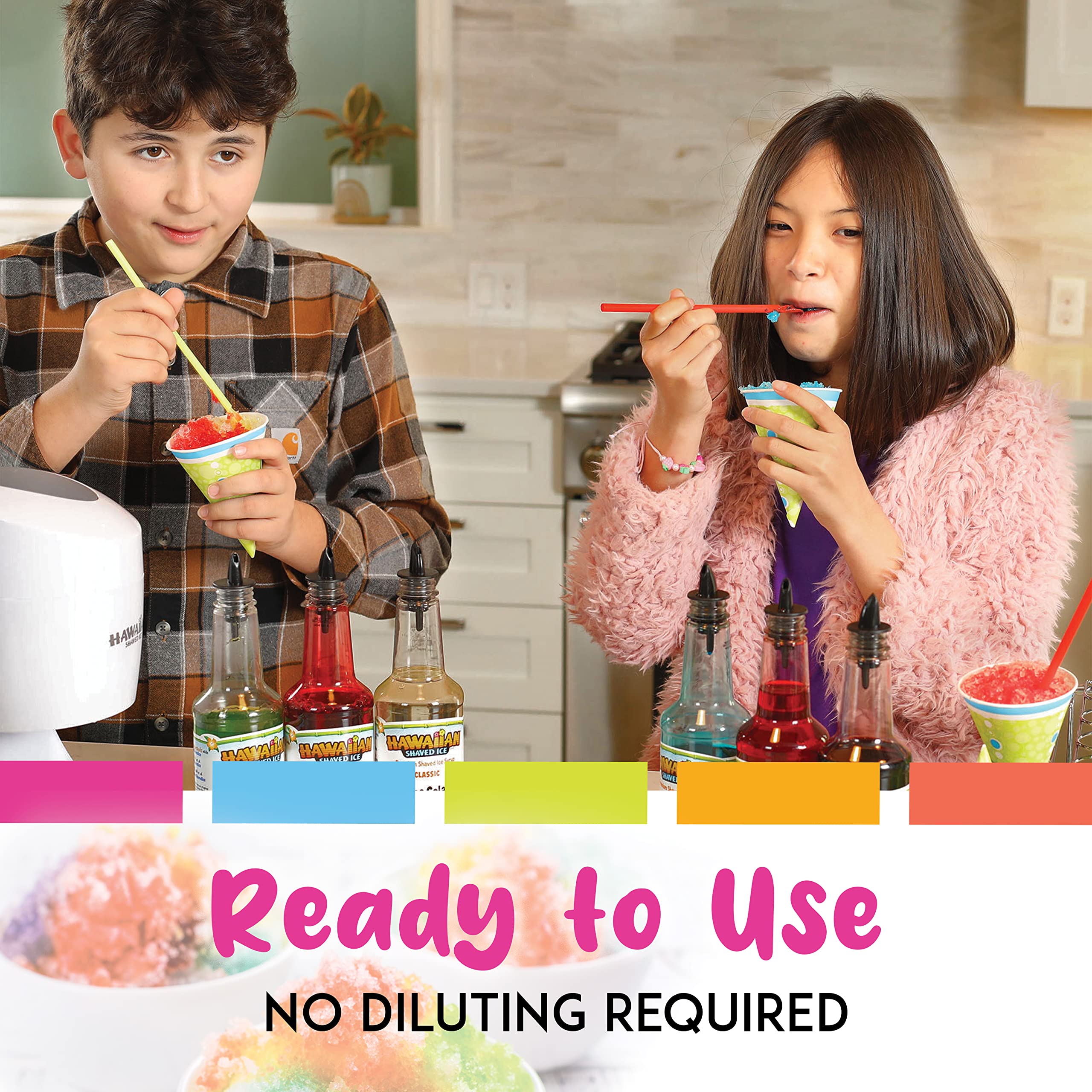 Hawaiian Shaved Ice Syrup Gallon 4-pack, Cherry, Grape, Blue Raspberry & Tiger’s Blood, for Slushies, Italian Soda, Seltzers, Popsicles, & More, No Refrigeration Needed, Allergy-friendly - Image 7